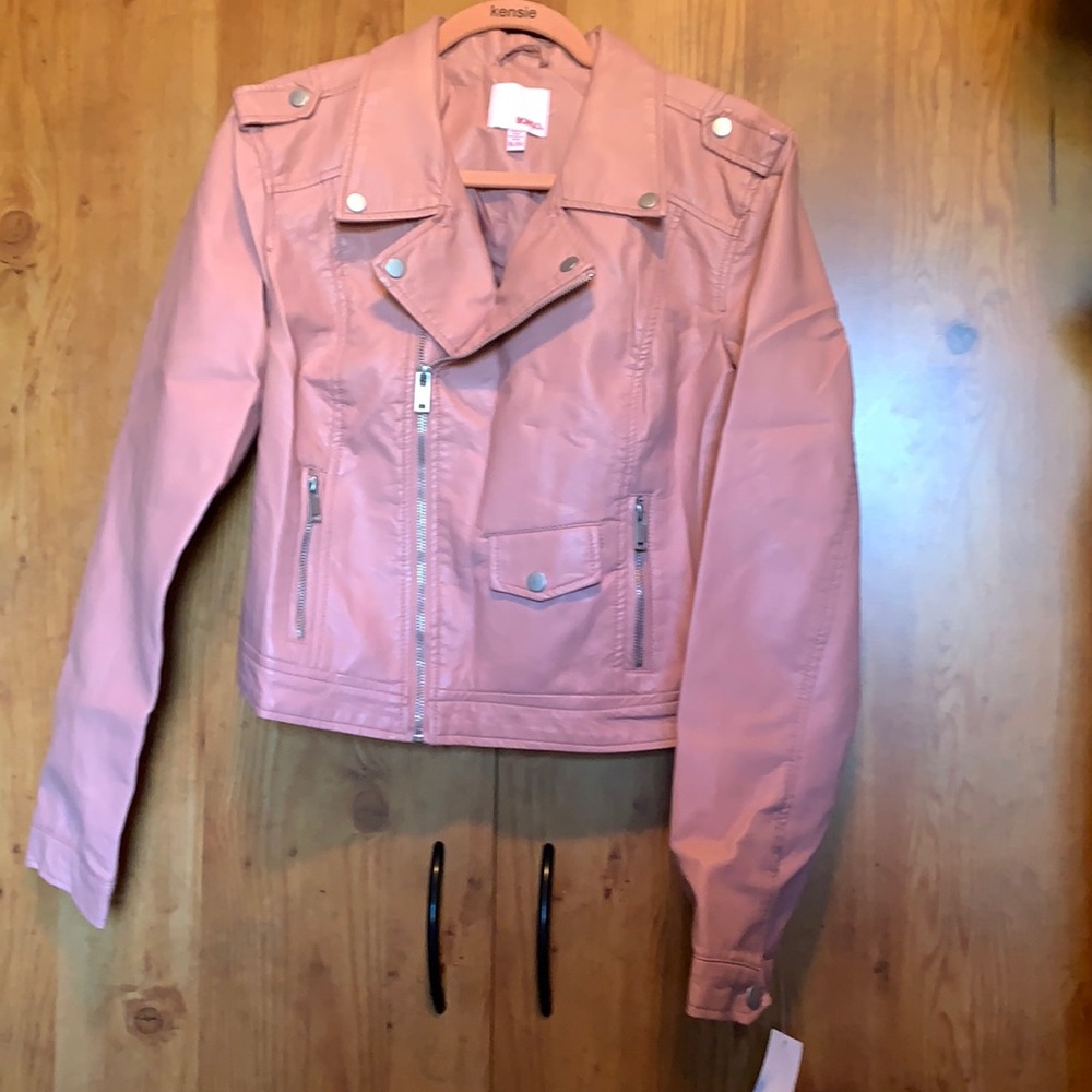 Pink leather moto jacket NWT